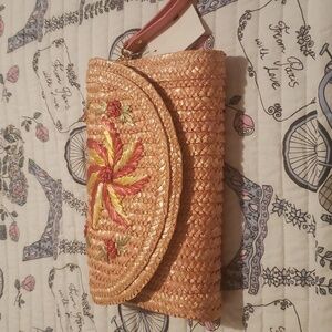Wicker clutch with strap NWT salmon colored
